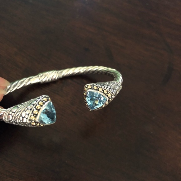 NWOT Samuel B. 925 Sterling Silver and 18k Gold Solid Blue Topaz Bangle - Picture 5 of 9